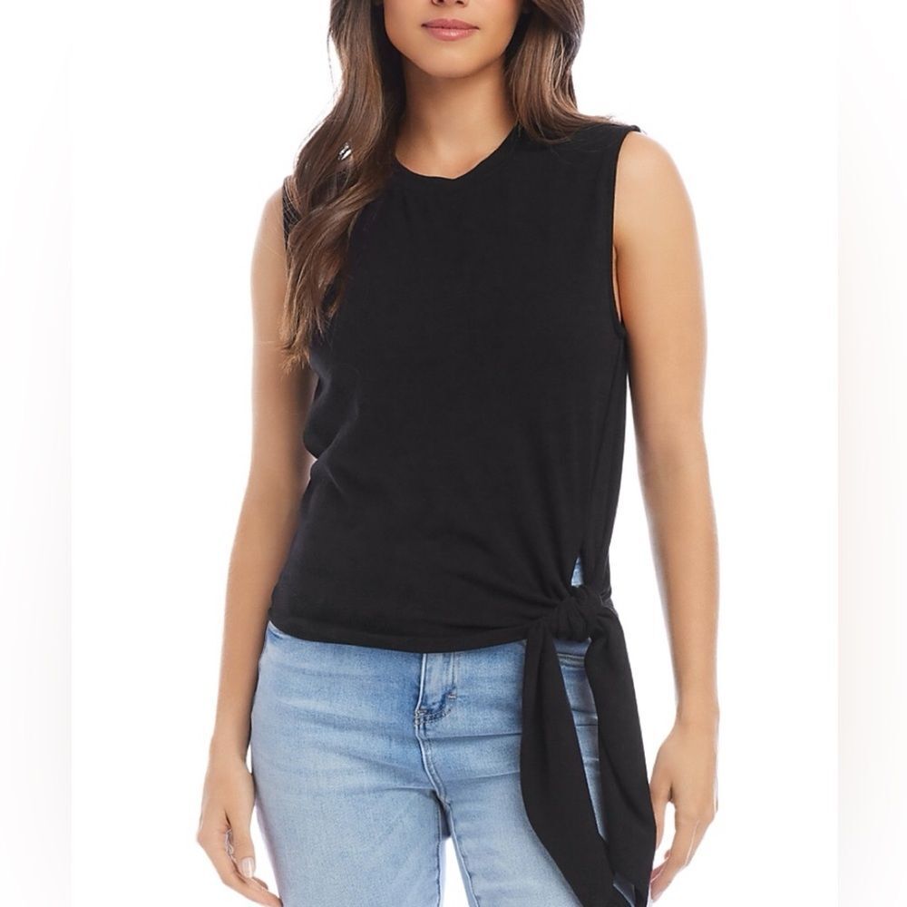 Karen Kane Hemp Organic Cotton Side Tie Sleeveless Stretch Top Black Small NEW